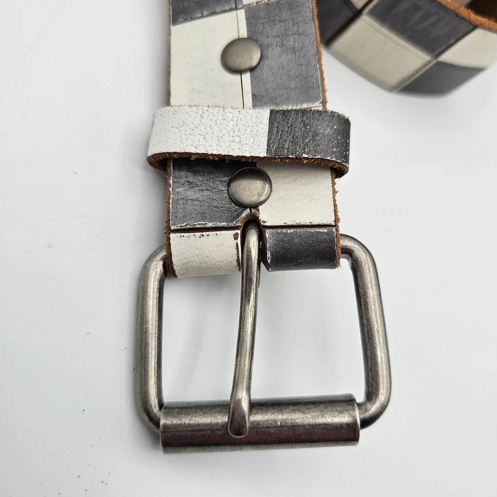 Urban Outfitters Black White Checkered Leather Belt Mens 34 Punk Ska Emo Y2K